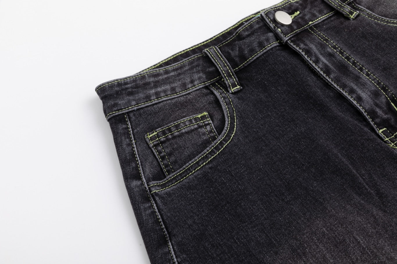 Neon Stitching Denim Skirt - Black