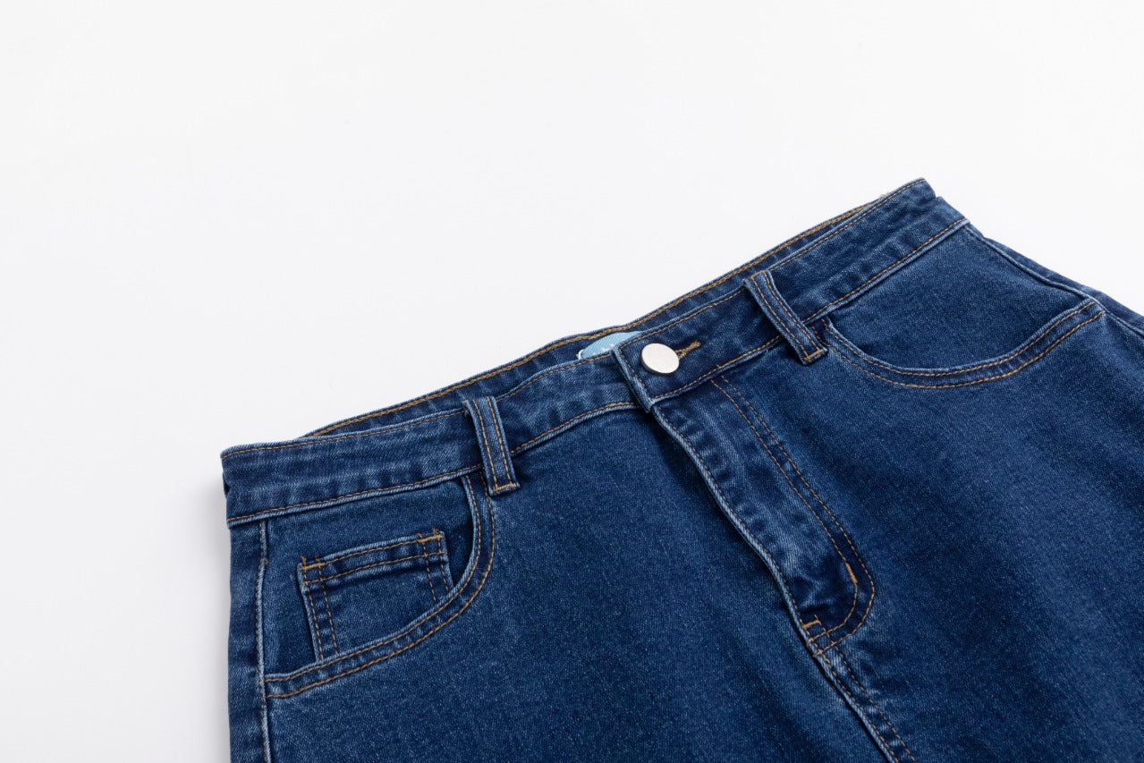 Neon Stitching Denim Skirt - Blue
