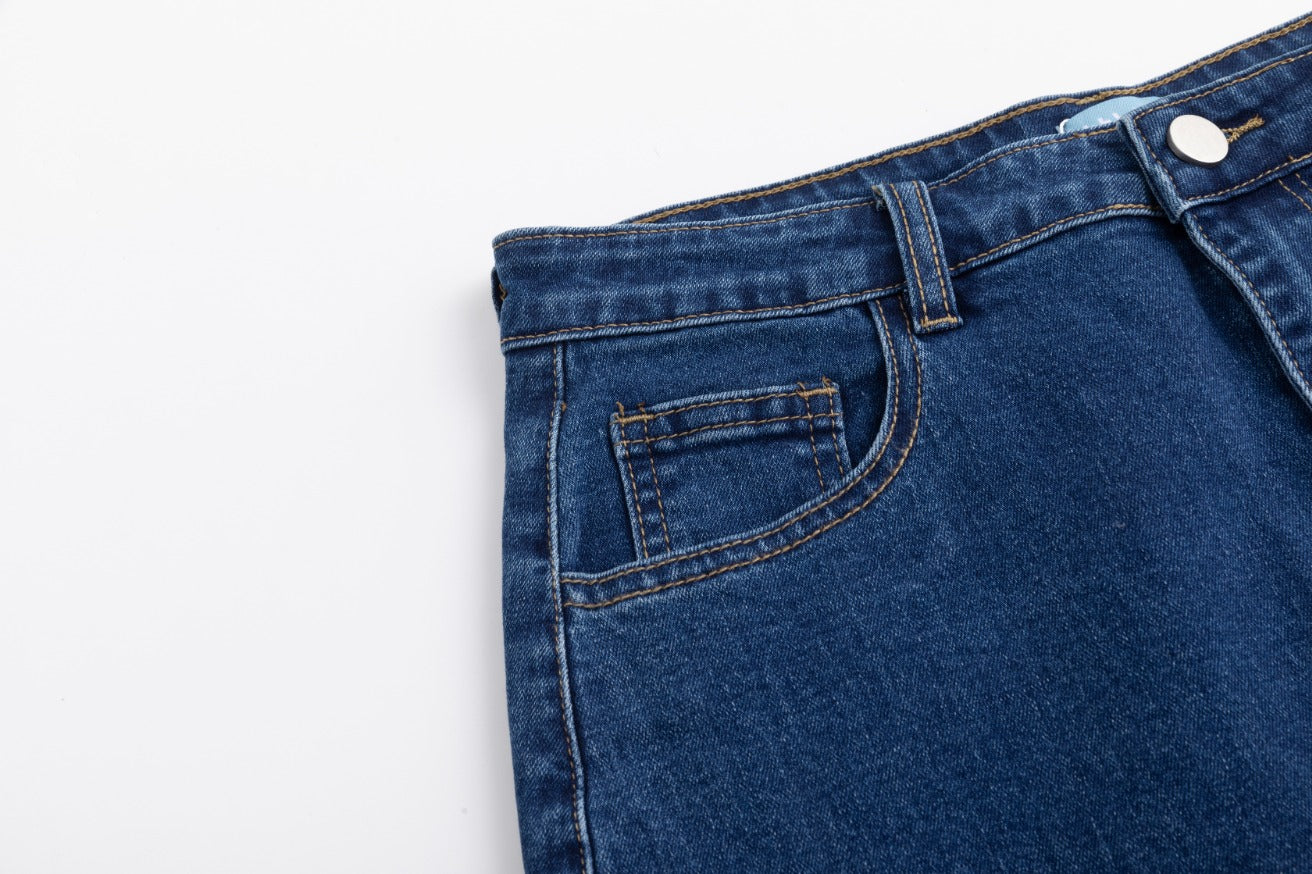 Neon Stitching Denim Skirt - Blue
