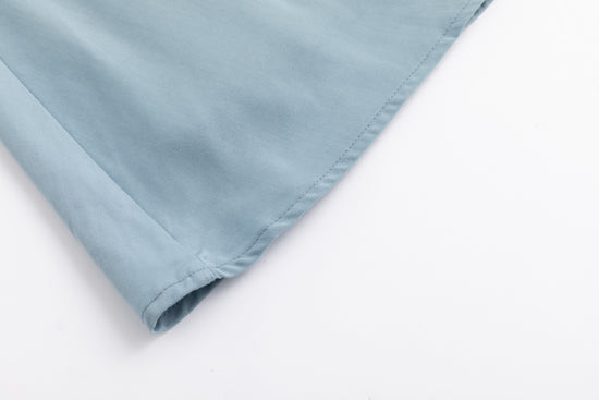 Linen Drawstring Neckline Dress - Sea Blue
