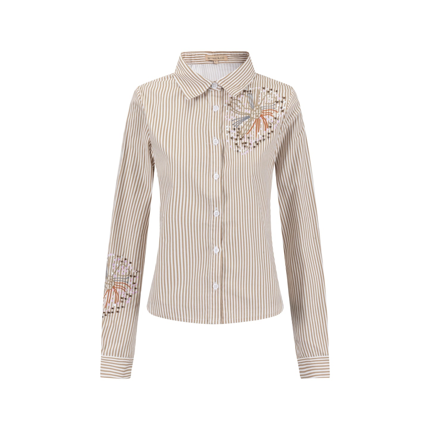 Embellished Pinstripe Blouse - Fawn
