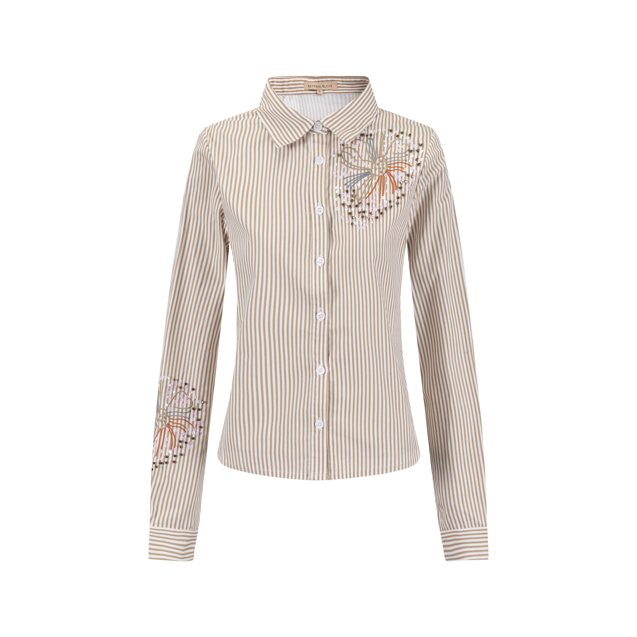 Embellished Pinstripe Blouse - Fawn