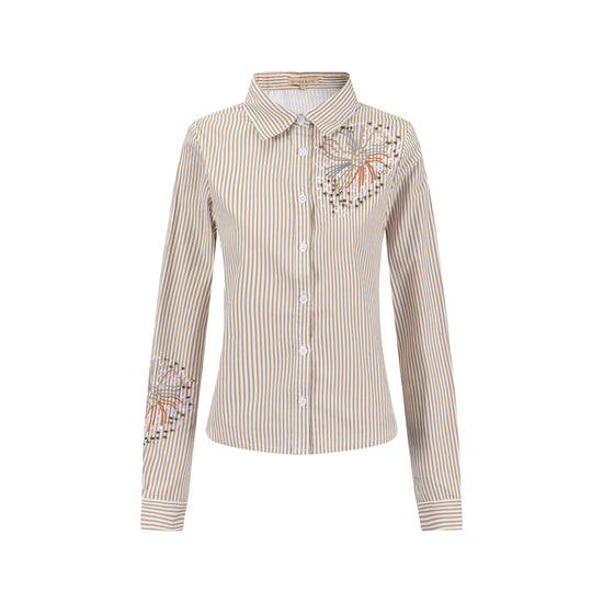 Embellished Pinstripe Blouse - Fawn
