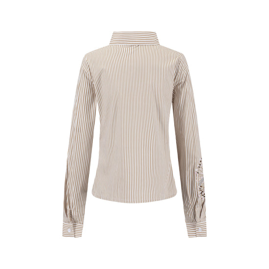 Embellished Pinstripe Blouse - Fawn
