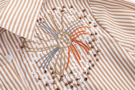 Embellished Pinstripe Blouse - Fawn