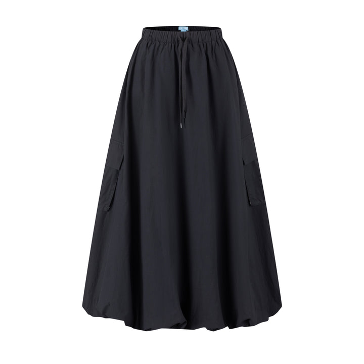 Bubble Skirt With Black Drawstring And Cargo Pocket- Black