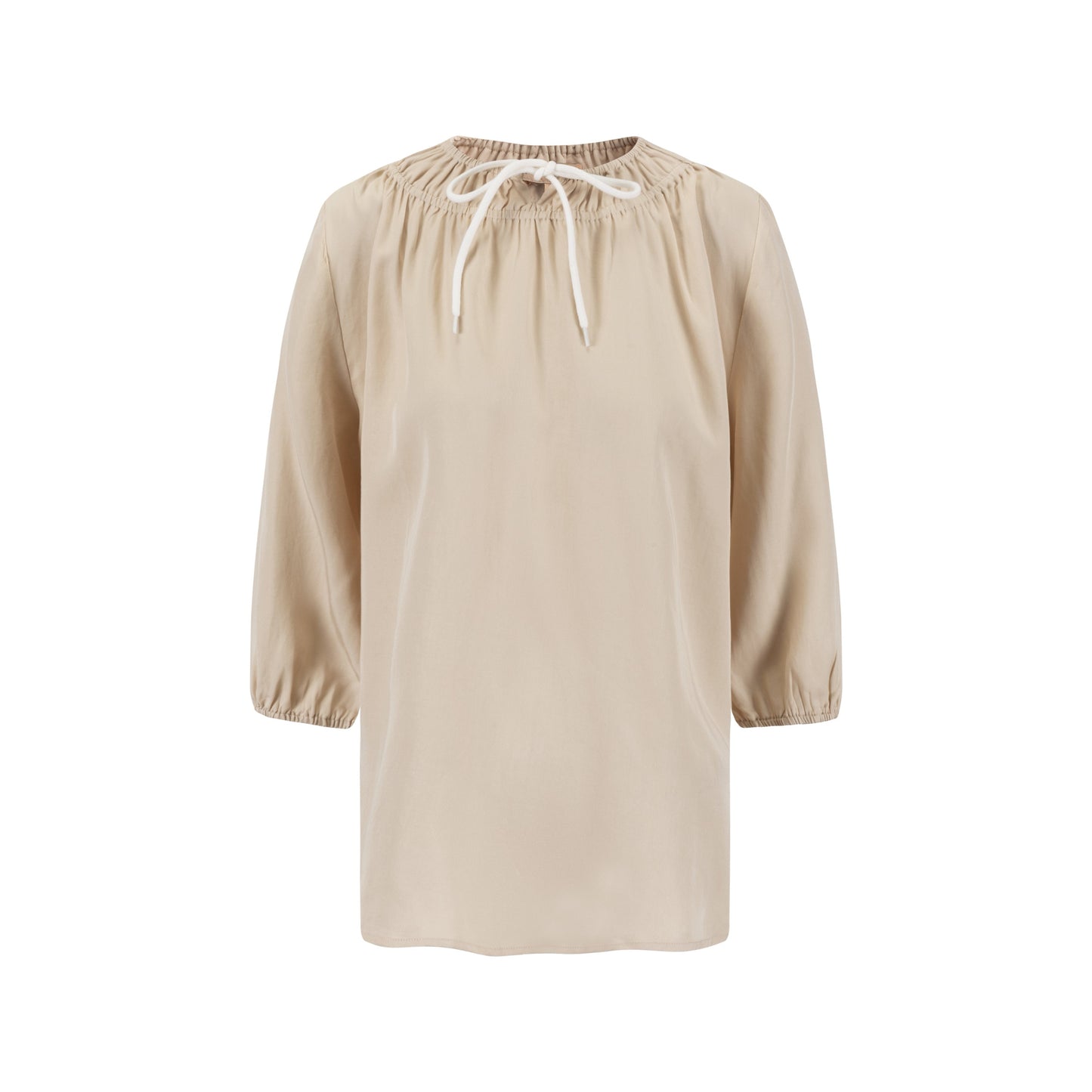 Drawstring Neckline Top- Parchment