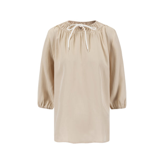 Drawstring Neckline Top- Parchment