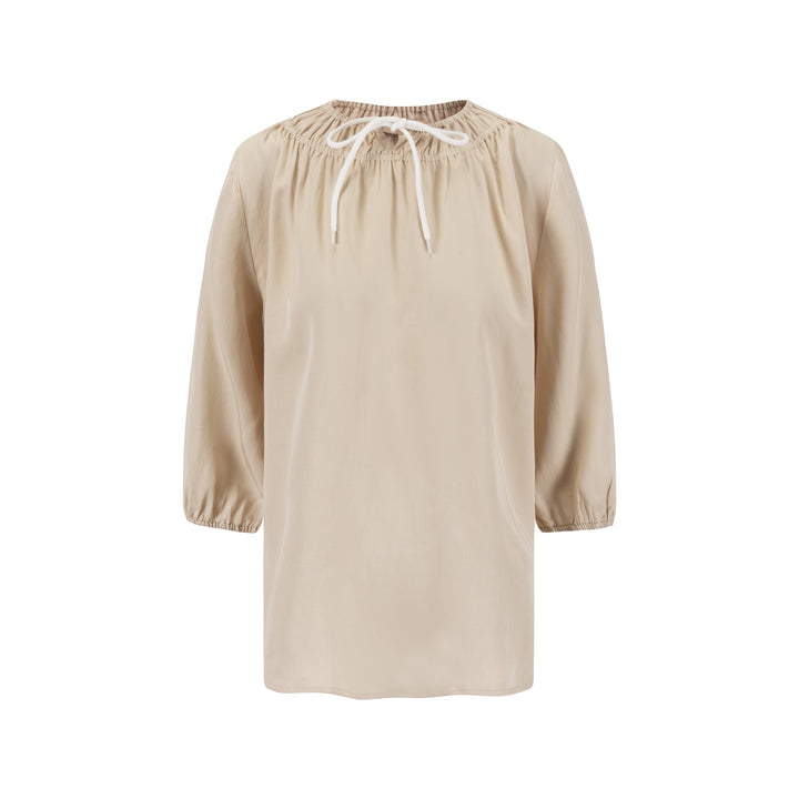 Drawstring Neckline Top- Parchment