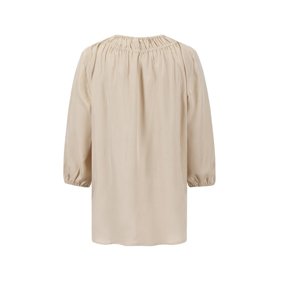 Drawstring Neckline Top- Parchment