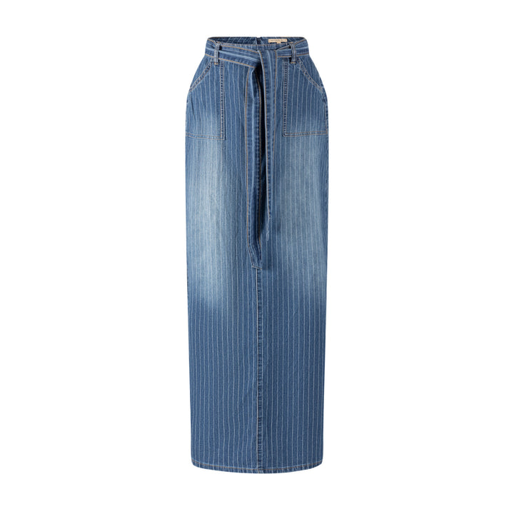 Pinstripe Denim Skirt - Blue Denim