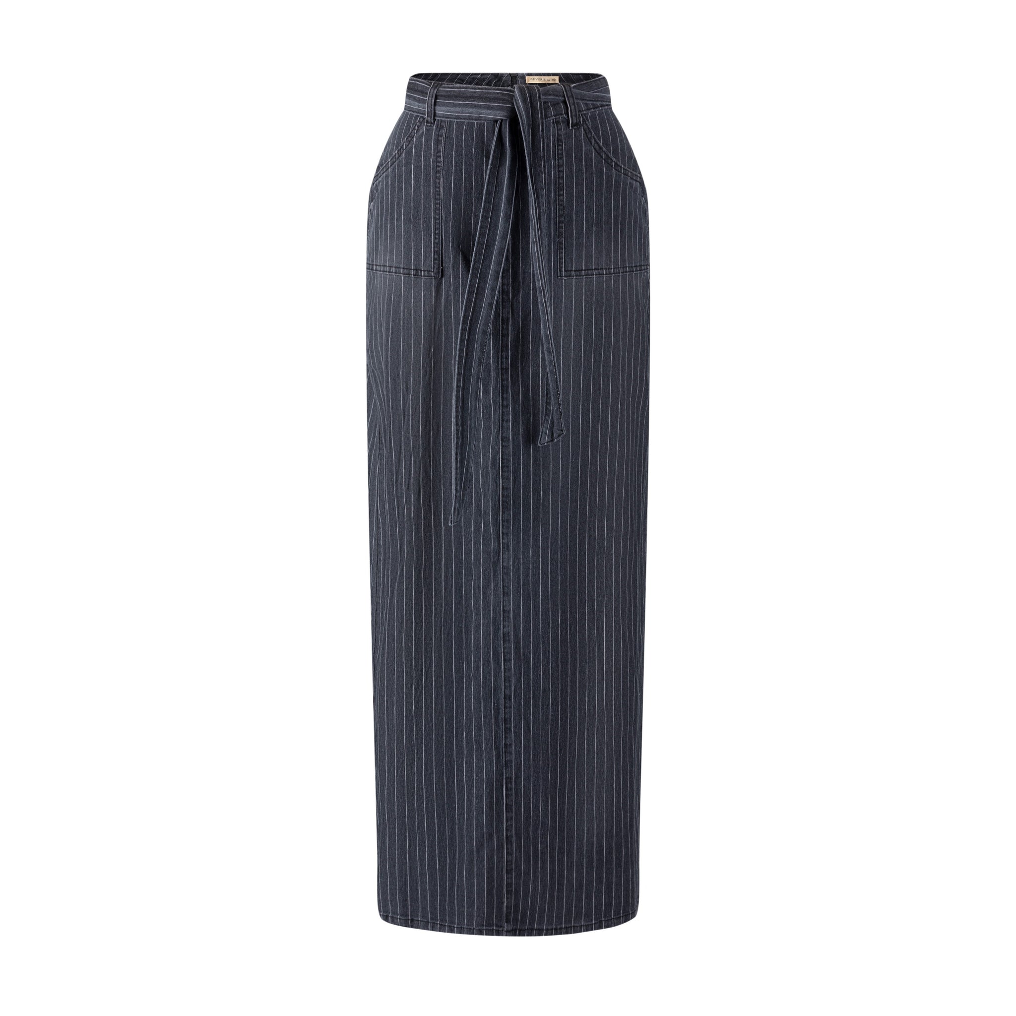 Pinstripe Denim Skirt - Black Denim