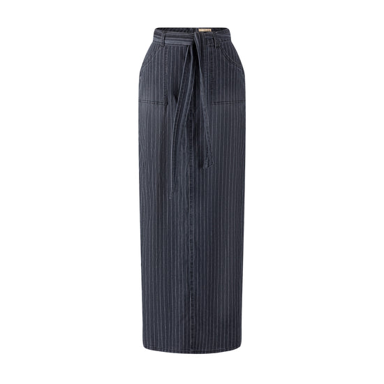 Pinstripe Denim Skirt - Black Denim
