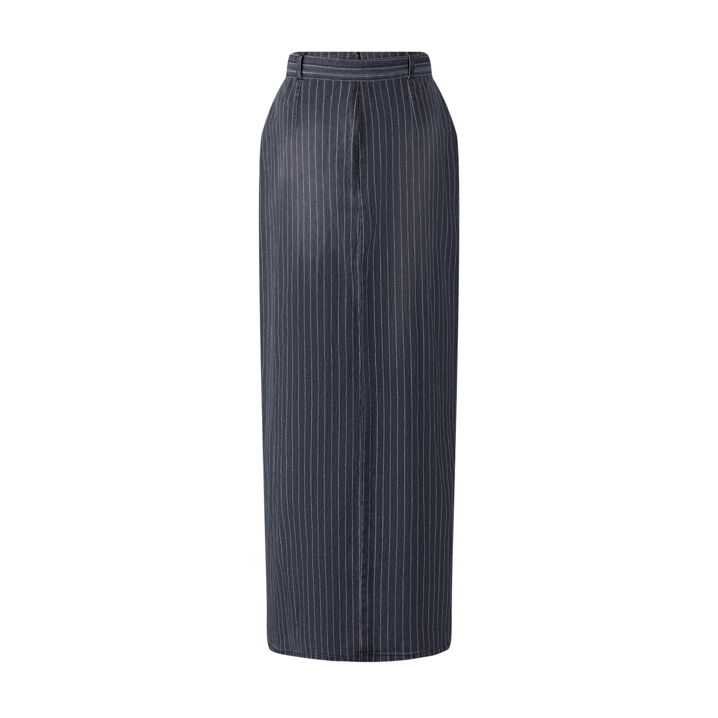 Pinstripe Denim Skirt - Black Denim