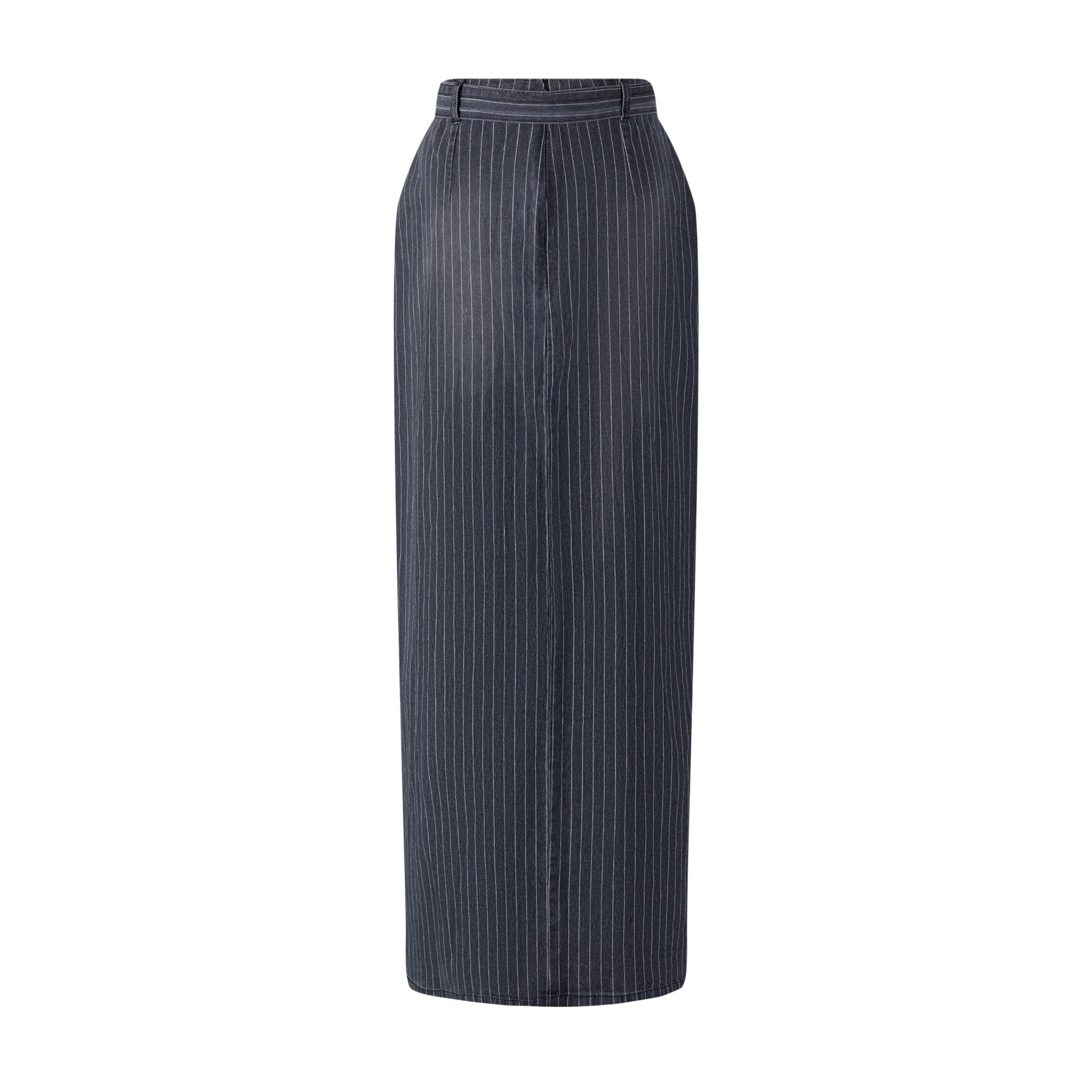 Pinstripe Denim Skirt - Black Denim