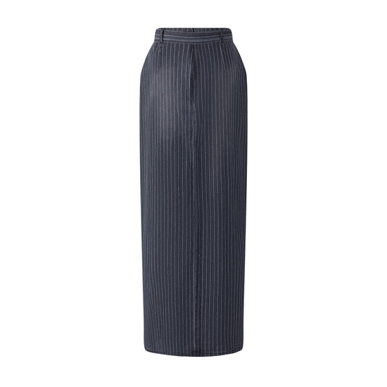 Pinstripe Denim Skirt - Black Denim