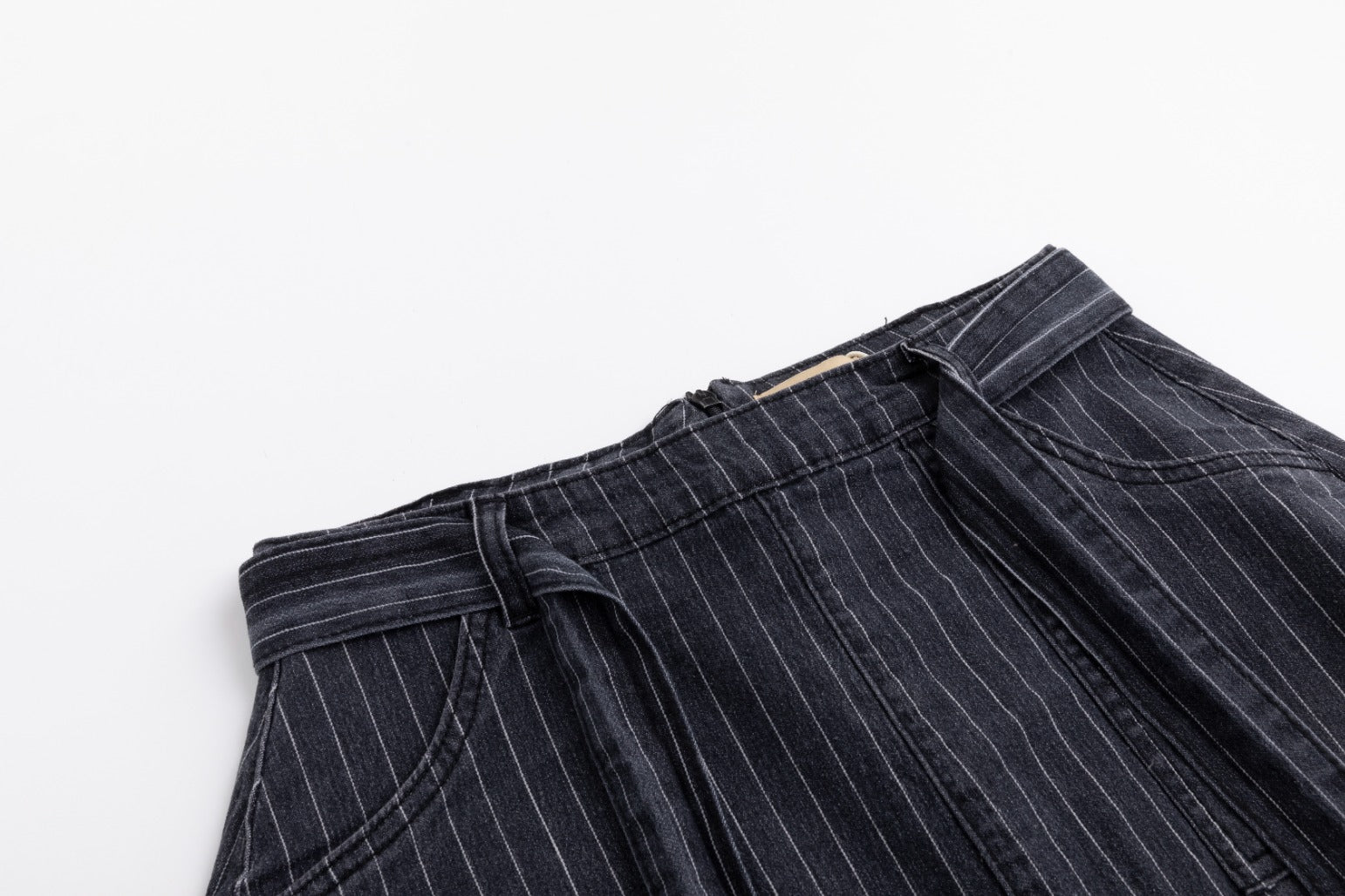 Pinstripe Denim Skirt - Black Denim