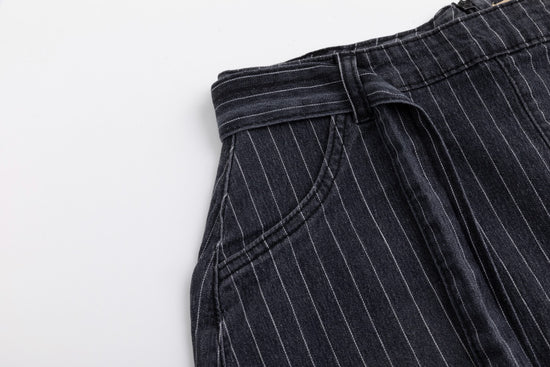 Pinstripe Denim Skirt - Black Denim