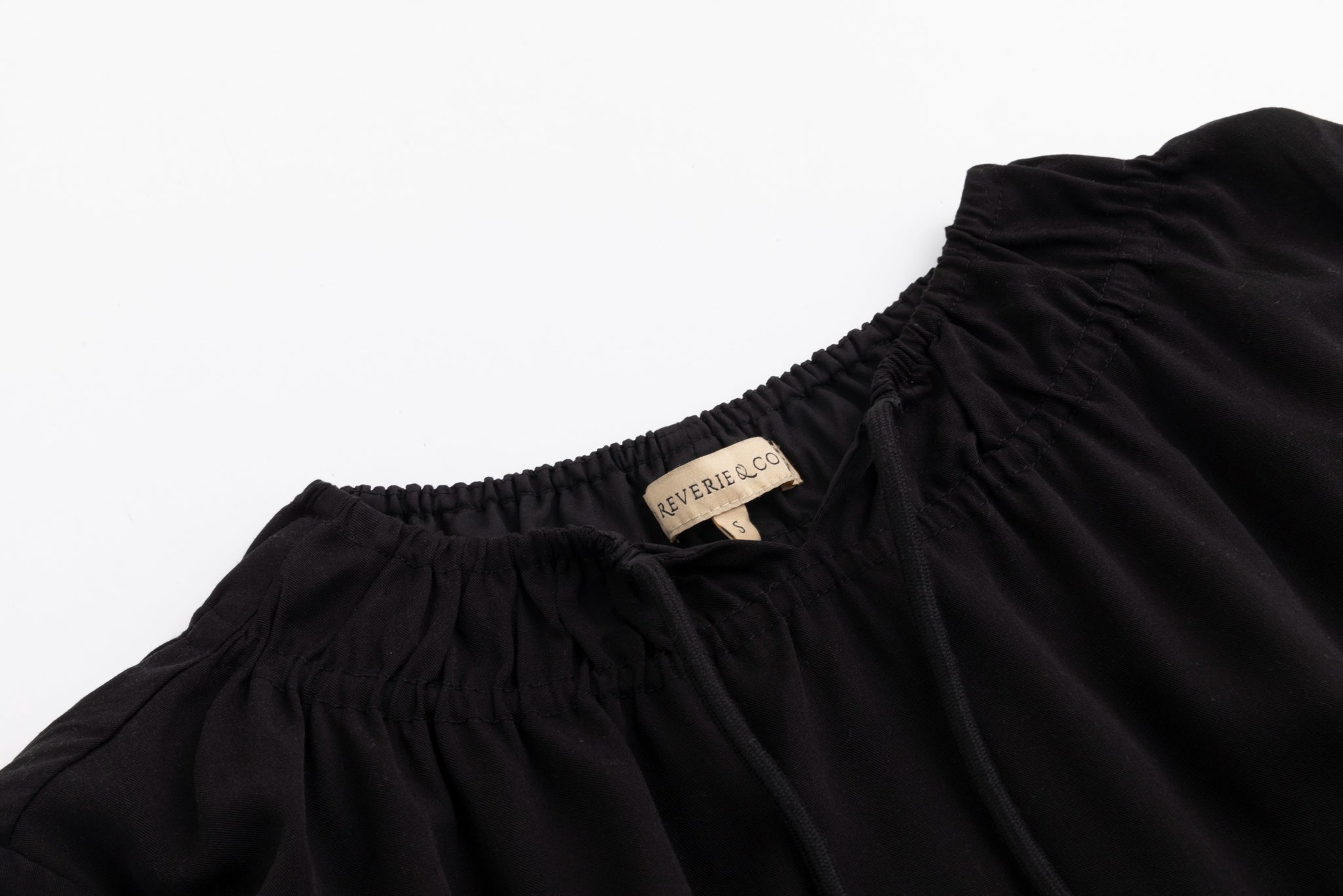Linen Drawstring Neckline Dress - Black