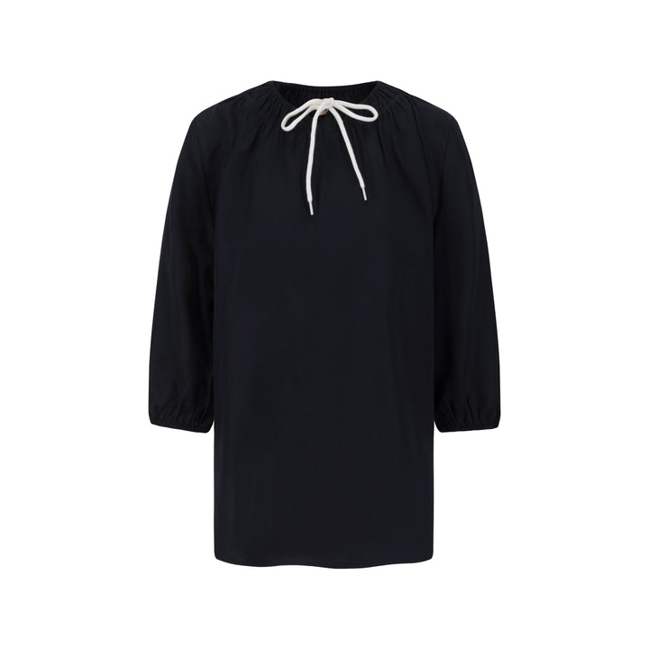 Drawstring Neckline Top- Midnight