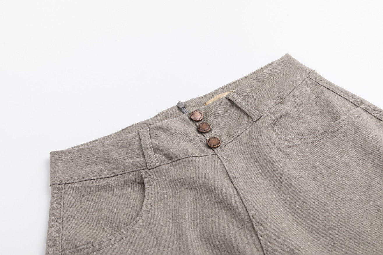 3 Button Denim Skirt- Grey Stone