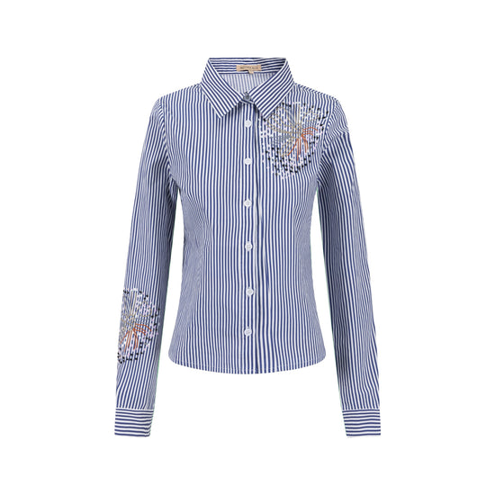 Embellished Pinstripe Blouse - Midnight