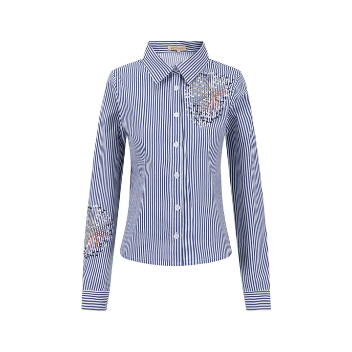 Embellished Pinstripe Blouse - Midnight