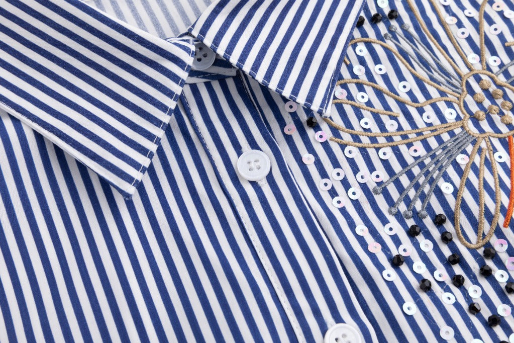 Embellished Pinstripe Blouse - Midnight