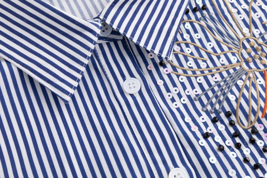 Embellished Pinstripe Blouse - Midnight