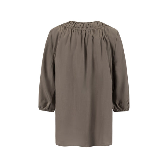 Drawstring Neckline Top- Fawn