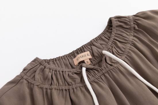 Drawstring Neckline Top- Fawn