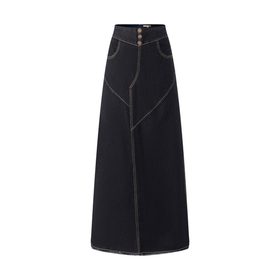 3 Button Denim Skirt-Black Denim