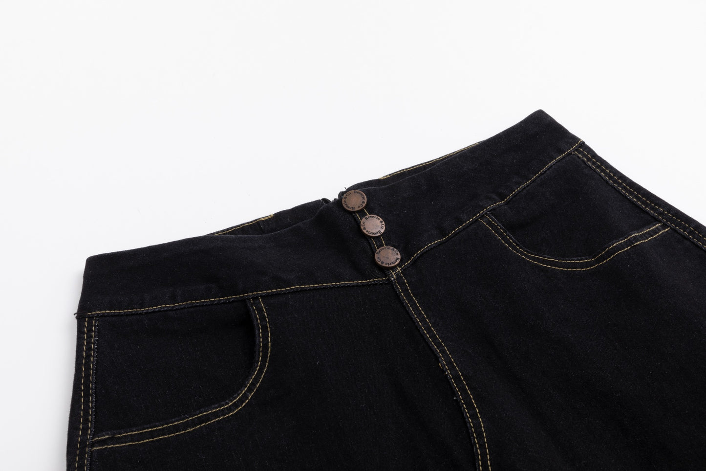 3 Button Denim Skirt-Black Denim