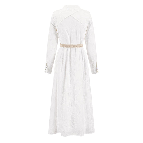 White Beaded Embroidered Dress W/ Braided Belt