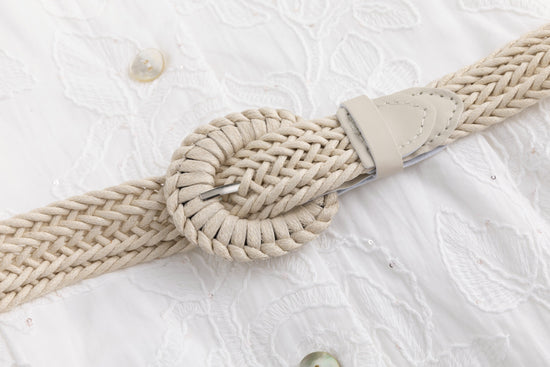 White Beaded Embroidered Dress W/ Braided Belt