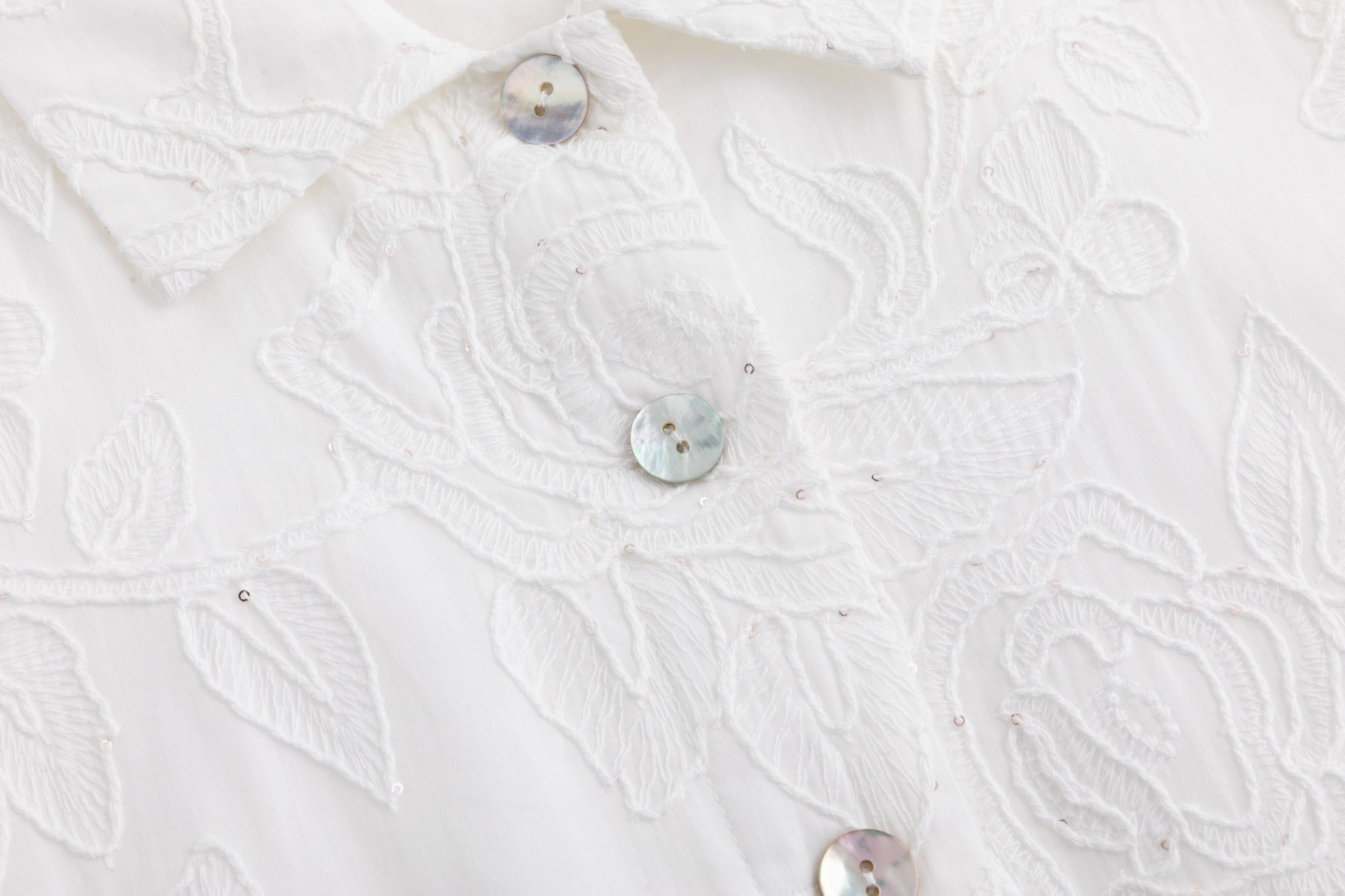 White Beaded Embroidered Dress W/ Braided Belt