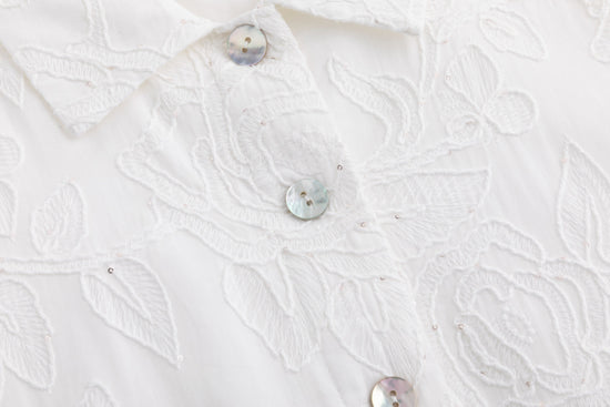 White Beaded Embroidered Dress W/ Braided Belt