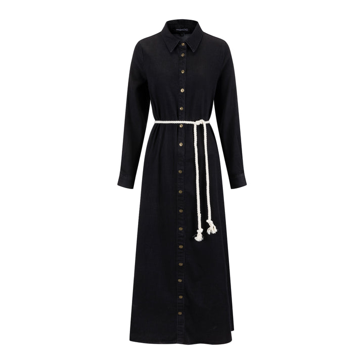 Denim Button Dress - Black