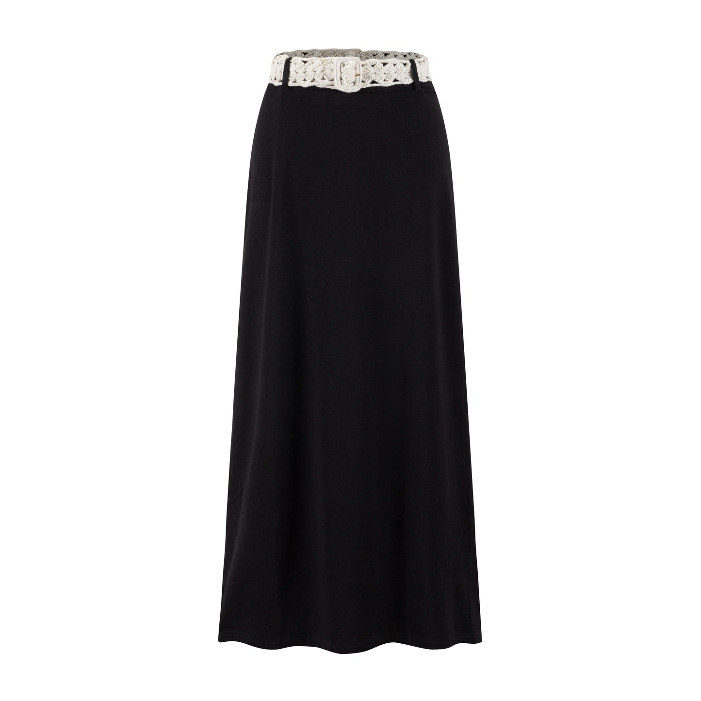 Beige Crochet Belt Solid Black Skirt