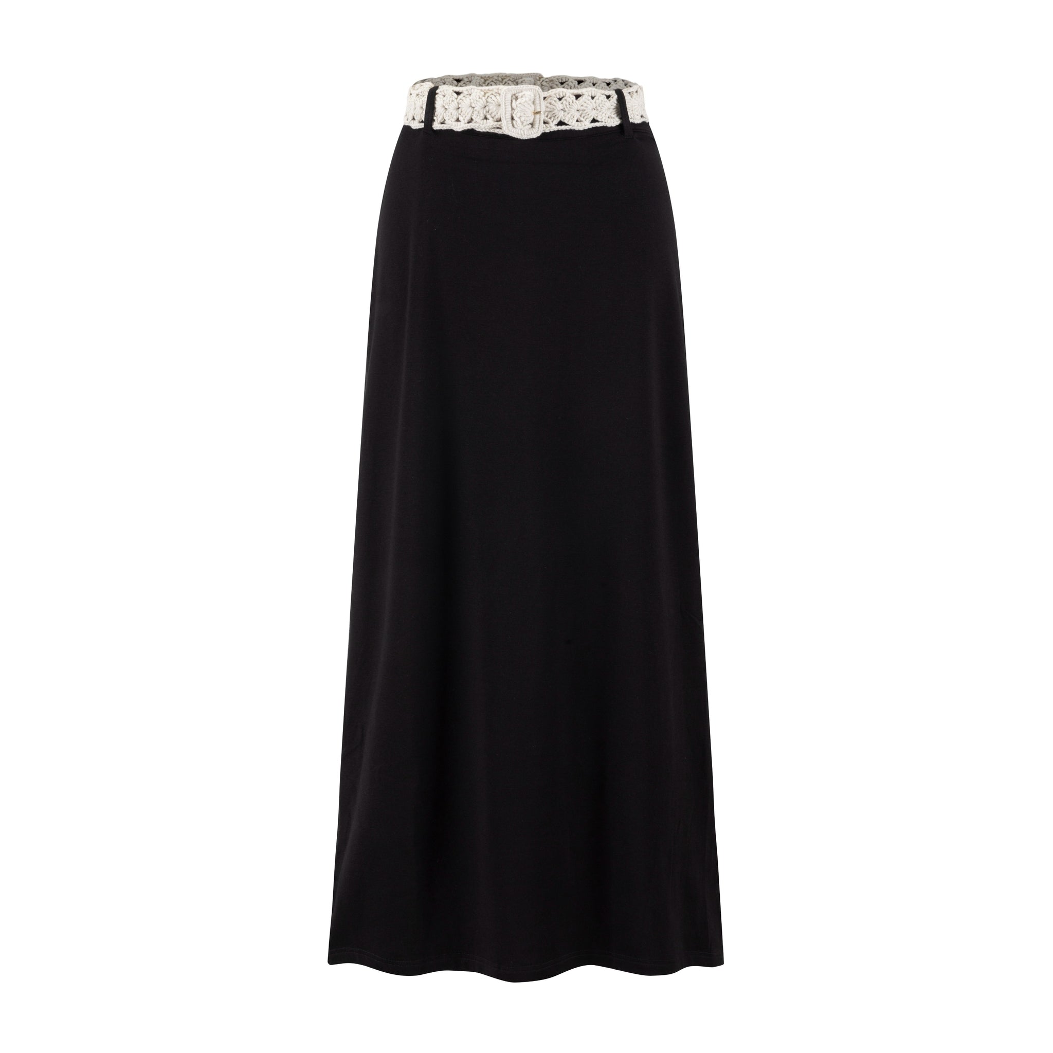 Beige Crochet Belt Solid Black Skirt