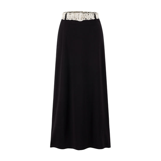 Beige Crochet Belt Solid Black Skirt