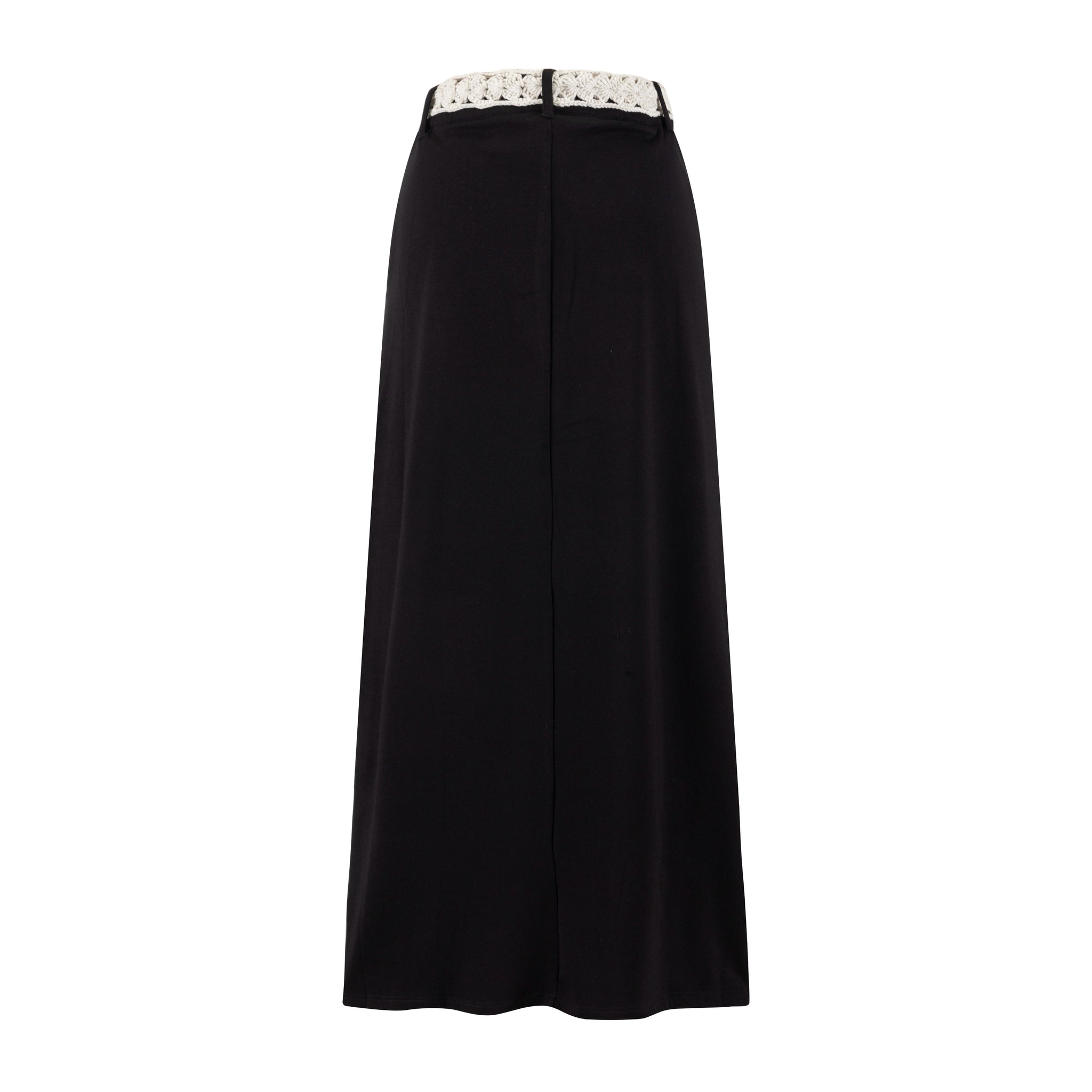 Beige Crochet Belt Solid Black Skirt