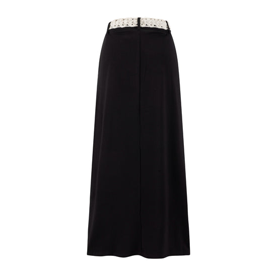 Beige Crochet Belt Solid Black Skirt