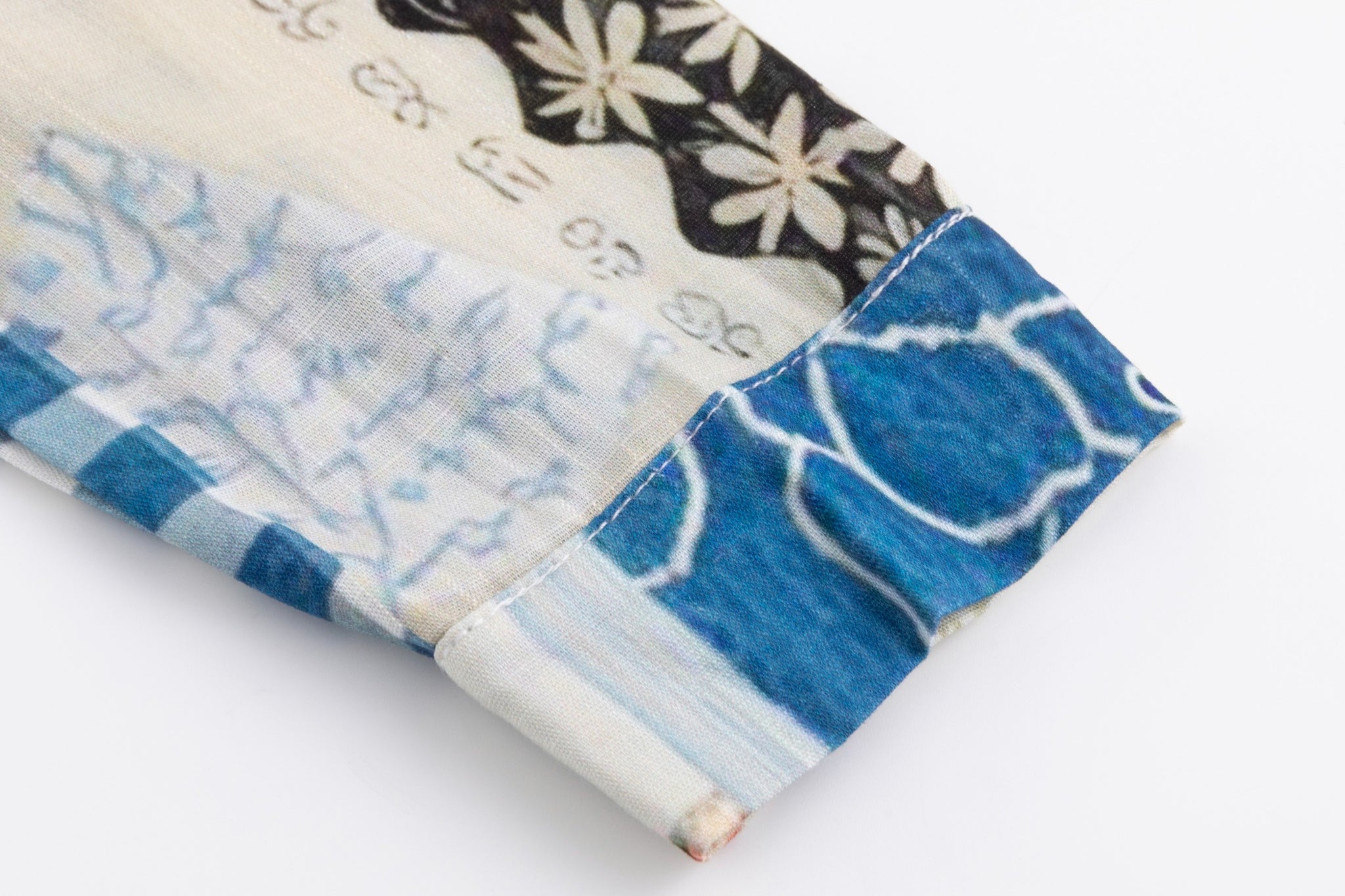 Blue Floral Patchwork Printed Blouse
