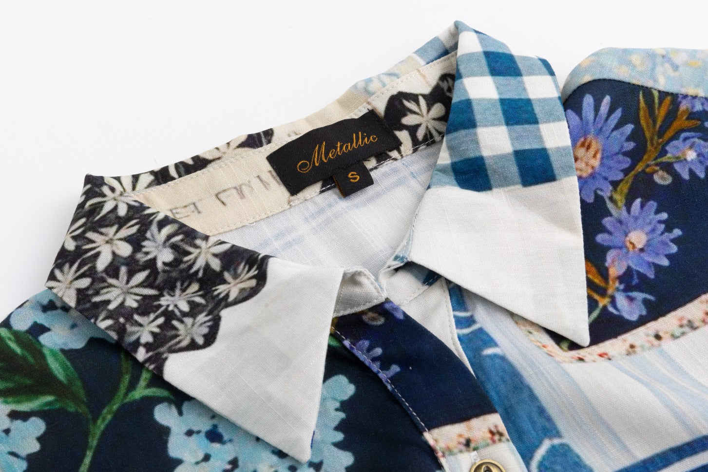 Blue Floral Patchwork Printed Blouse