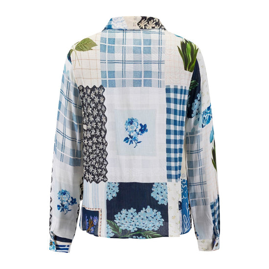 Blue Floral Patchwork Printed Blouse