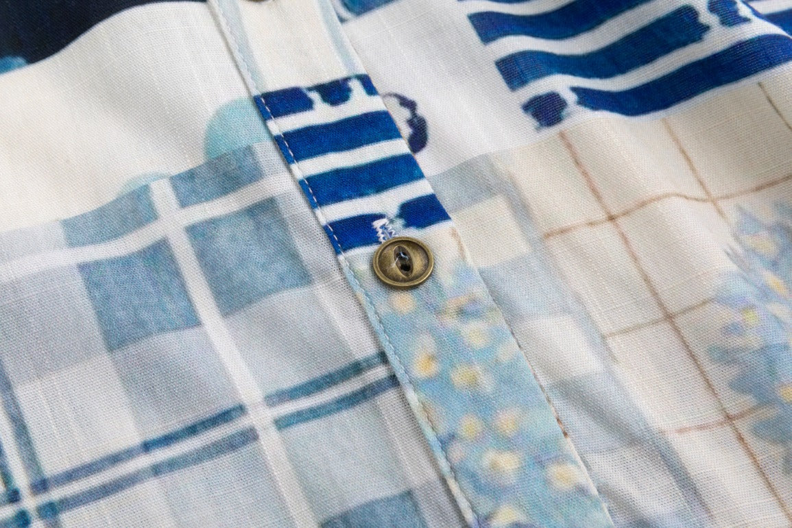 Blue Floral Patchwork Printed Blouse