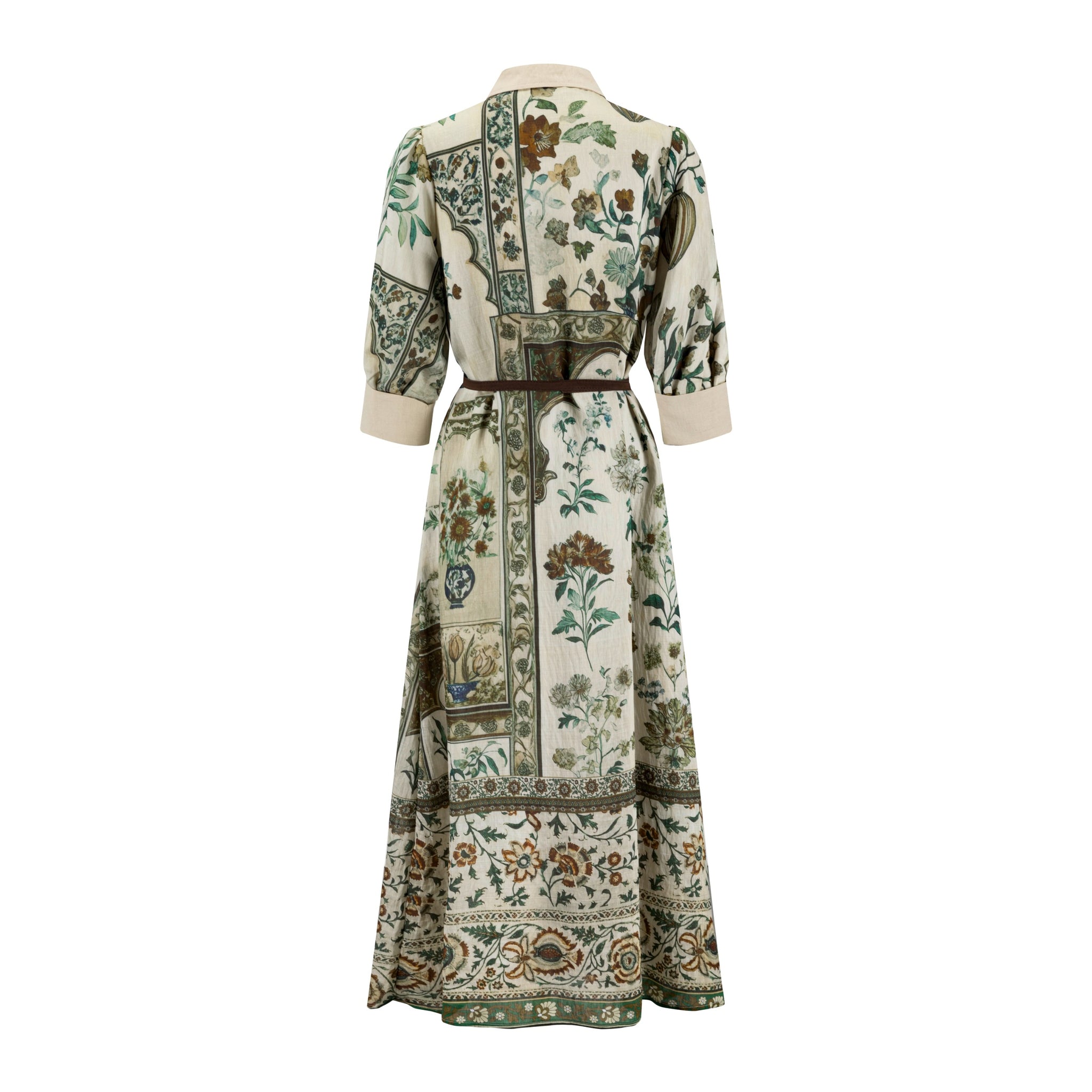 Green Printed Floral Dress With Belt