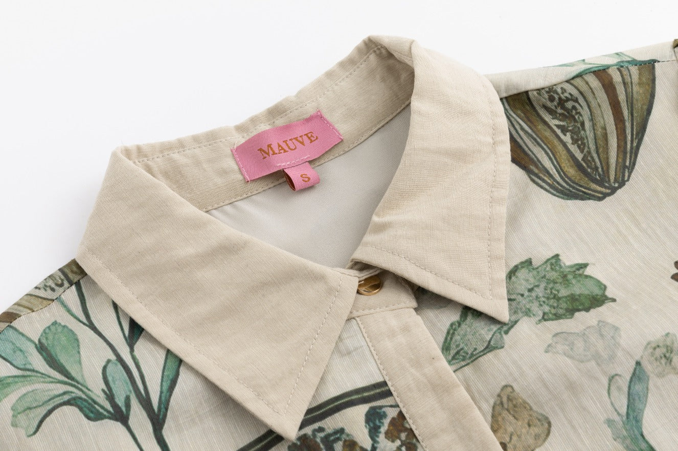 Green Printed Floral Dress With Belt