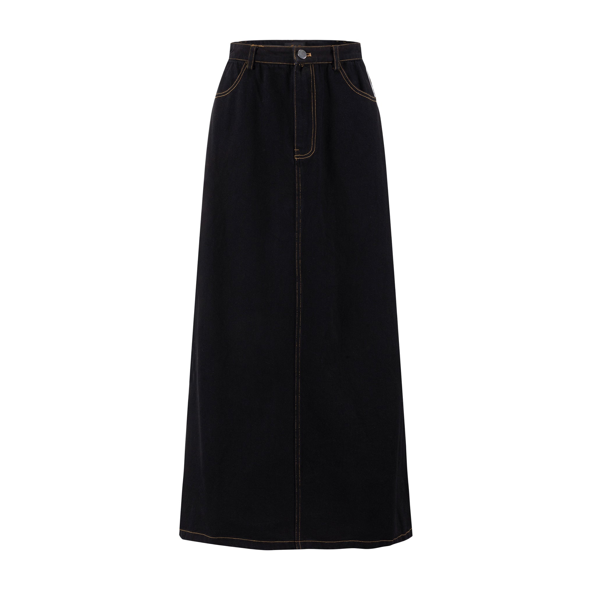 Denim Skirt With 2 Stripes Down The Side - Black